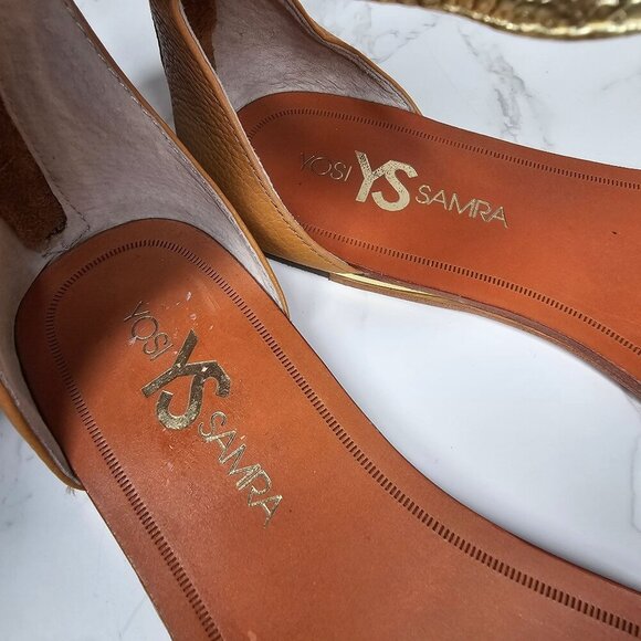 Yosi Samra Ankle Strap Flat Sandals‎ Zip Back Silver Gold Women 6M - Picture 9 of 9